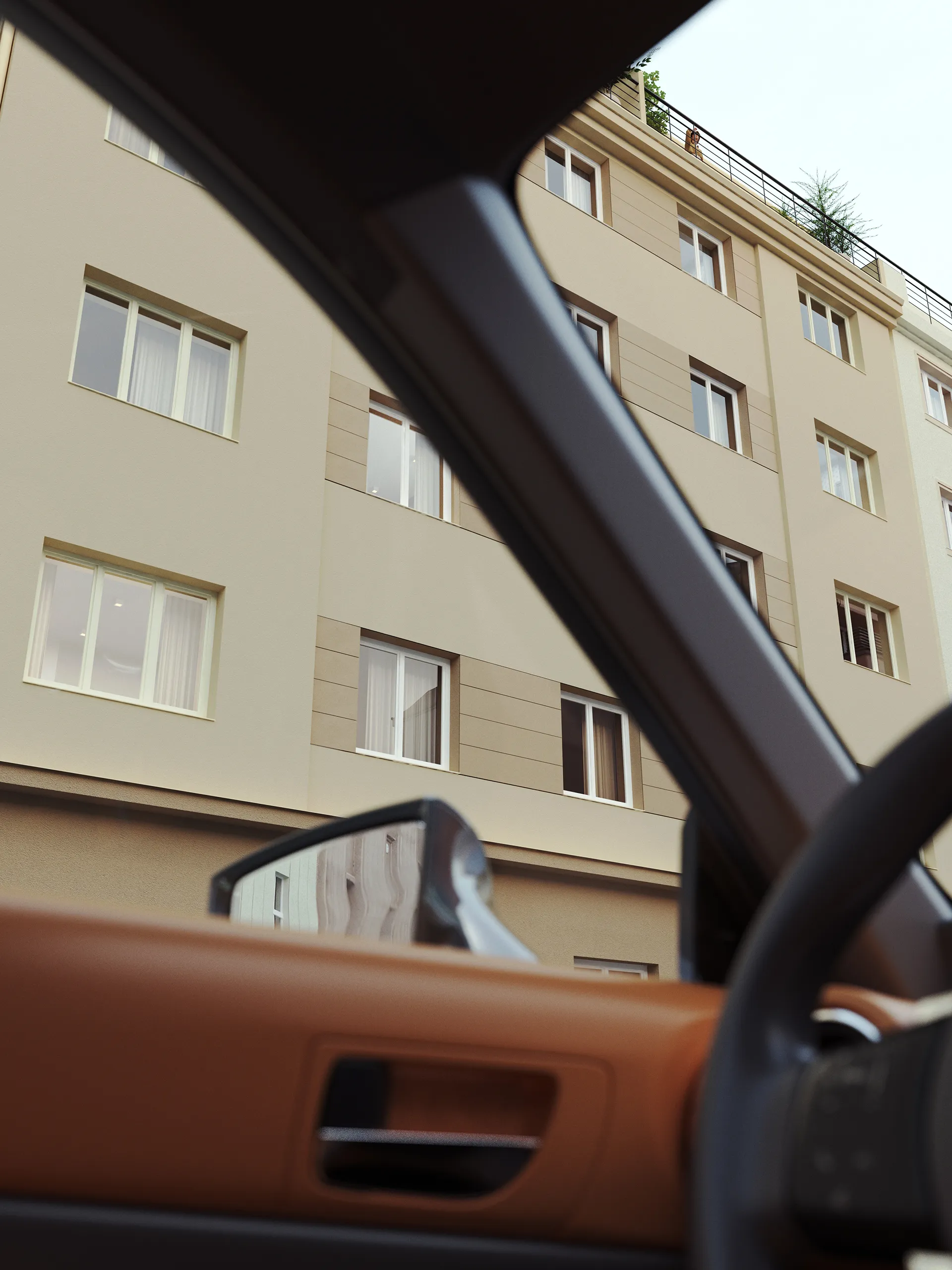 Družstevní 5 seen from a car window