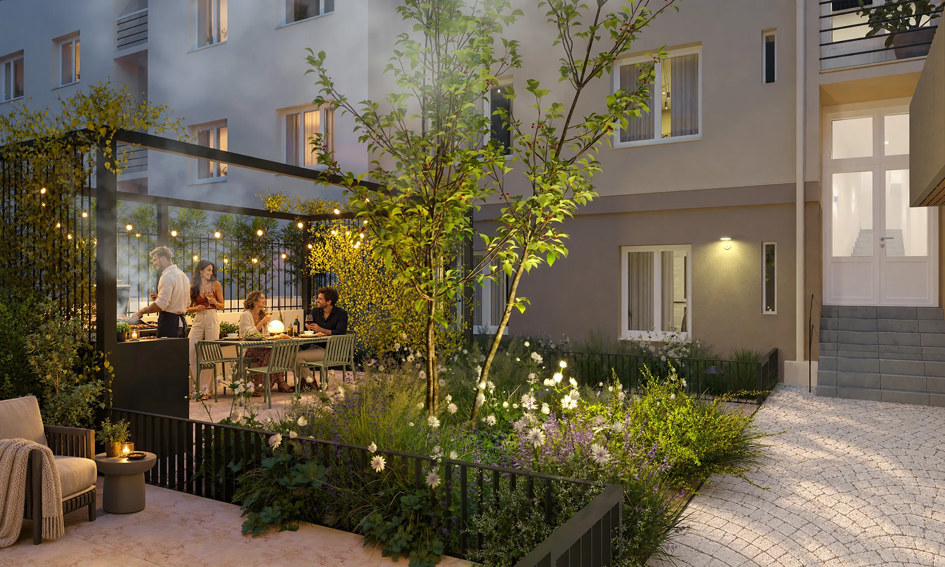 An evening by the barbecue in the courtyard